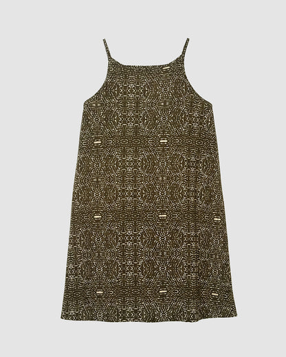 Vestido corto tirantes crepe dalias verde cacería