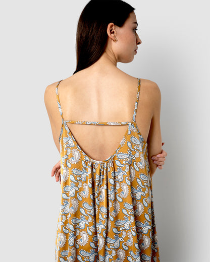 Vestido corto satén milán ocre