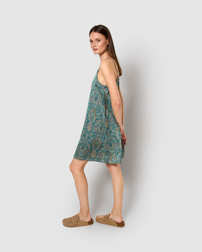 Vestido corto satén renata agua marina