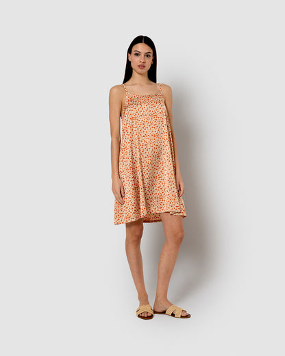 Vestido corto satén vergara teja