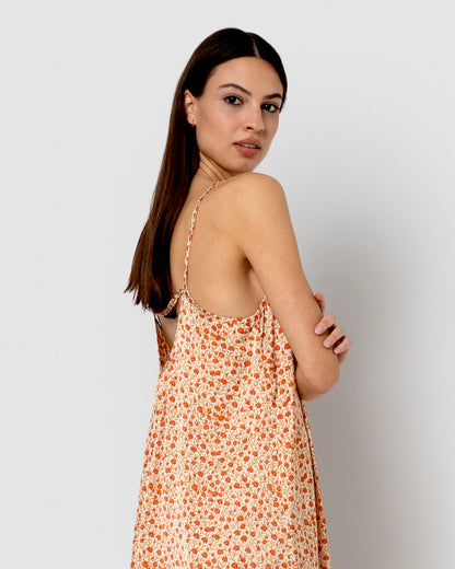 Vestido corto satén vergara teja