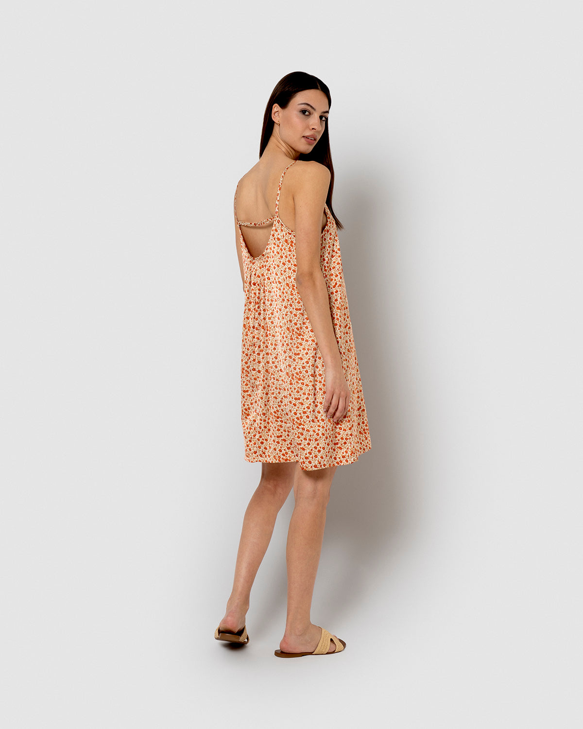 Vestido corto satén vergara teja