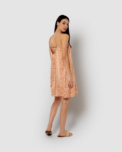 Vestido corto satén vergara teja