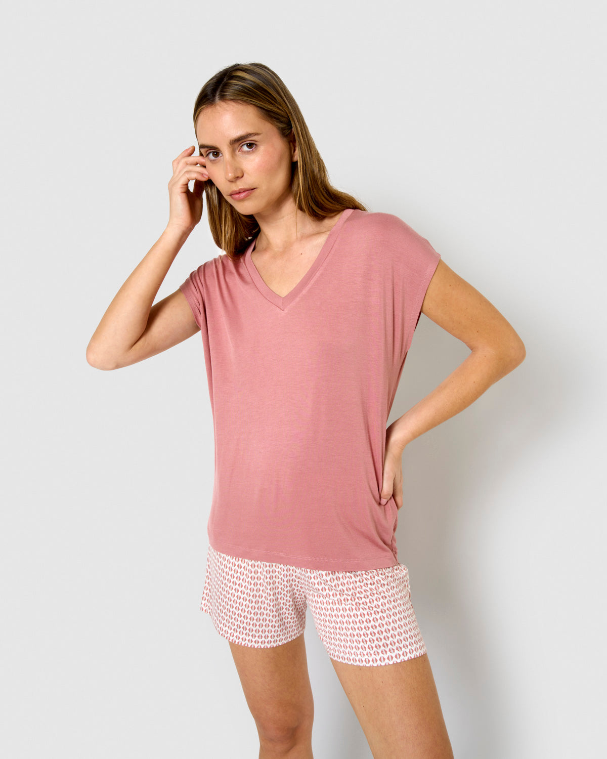 Pijama corto viscosa dune rosa