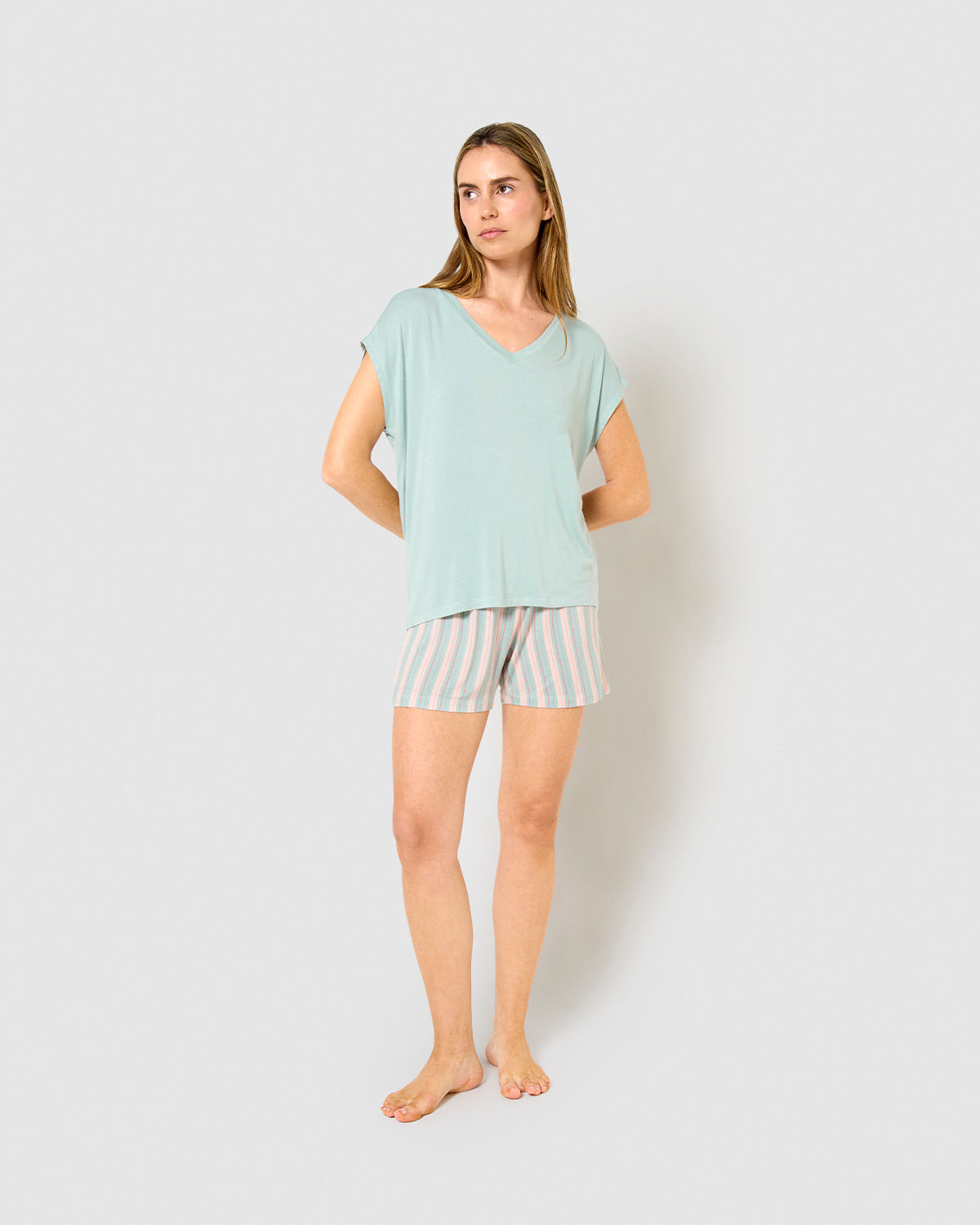 Pijama corto viscosa raya serena verde azulado