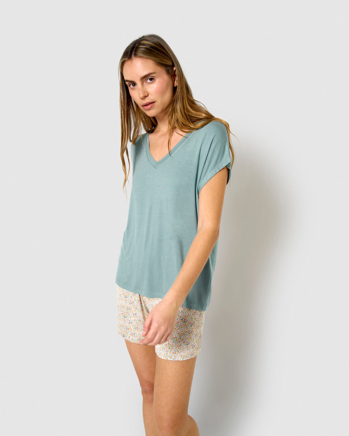 Pijama corto viscosa clarita verde azulado