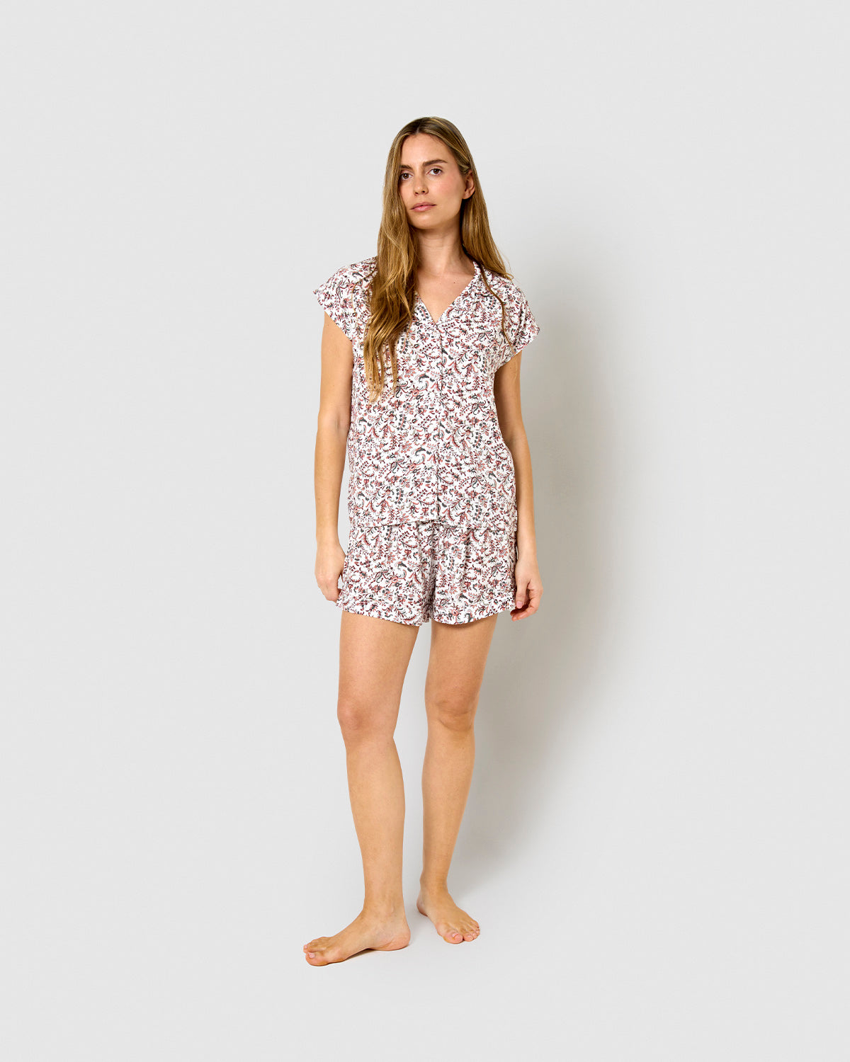 Pijama corto camisero viscosa argenta burdeos