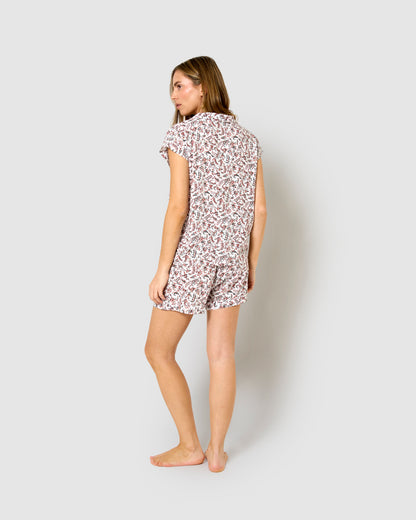 Pijama corto camisero viscosa argenta burdeos
