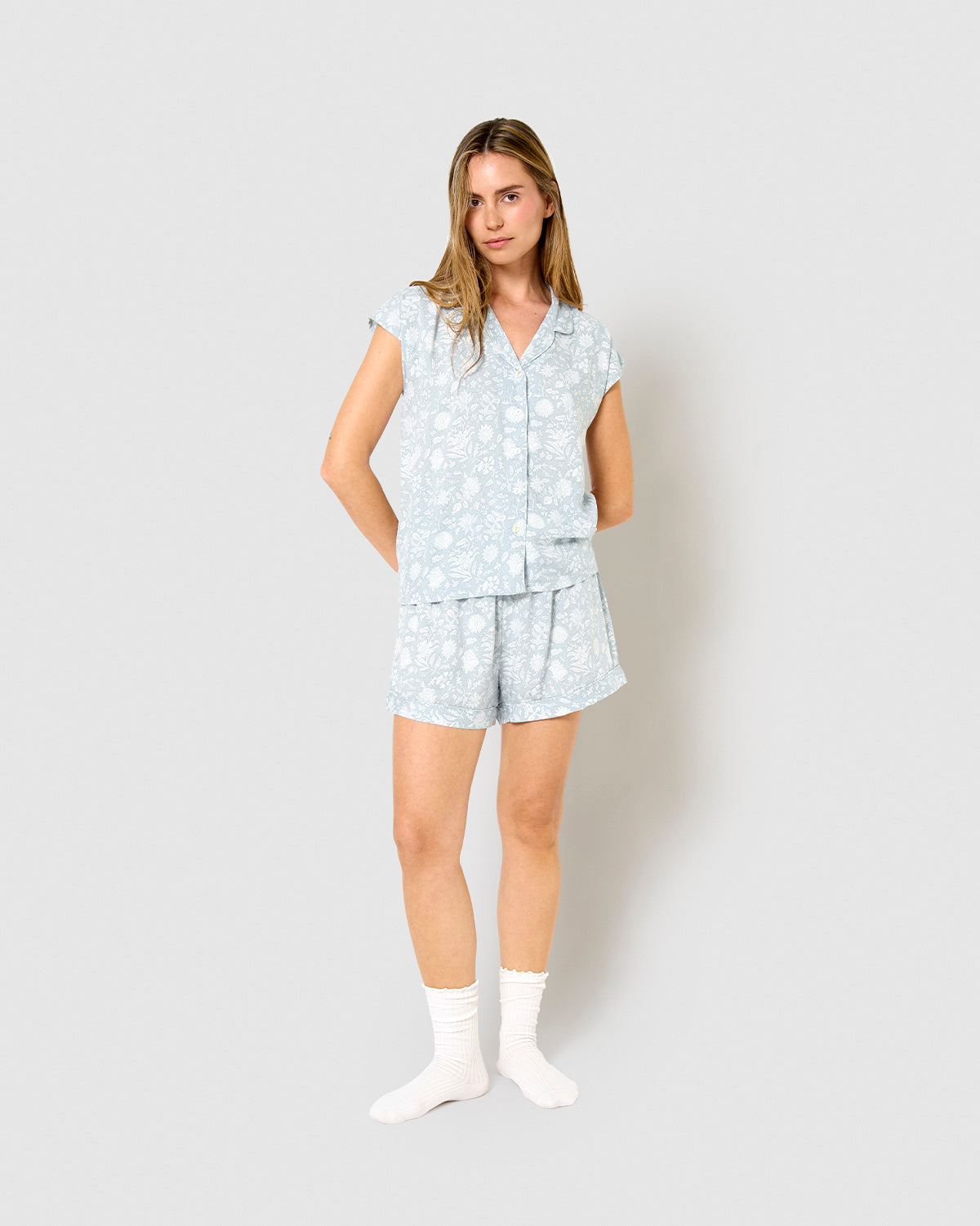 Pijama corto camisero viscosa calima verde azulado