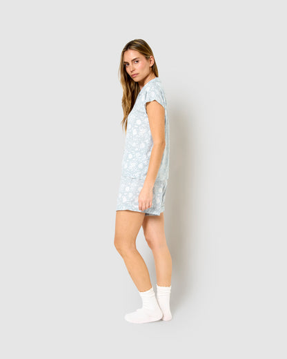 Pijama corto camisero viscosa calima verde azulado
