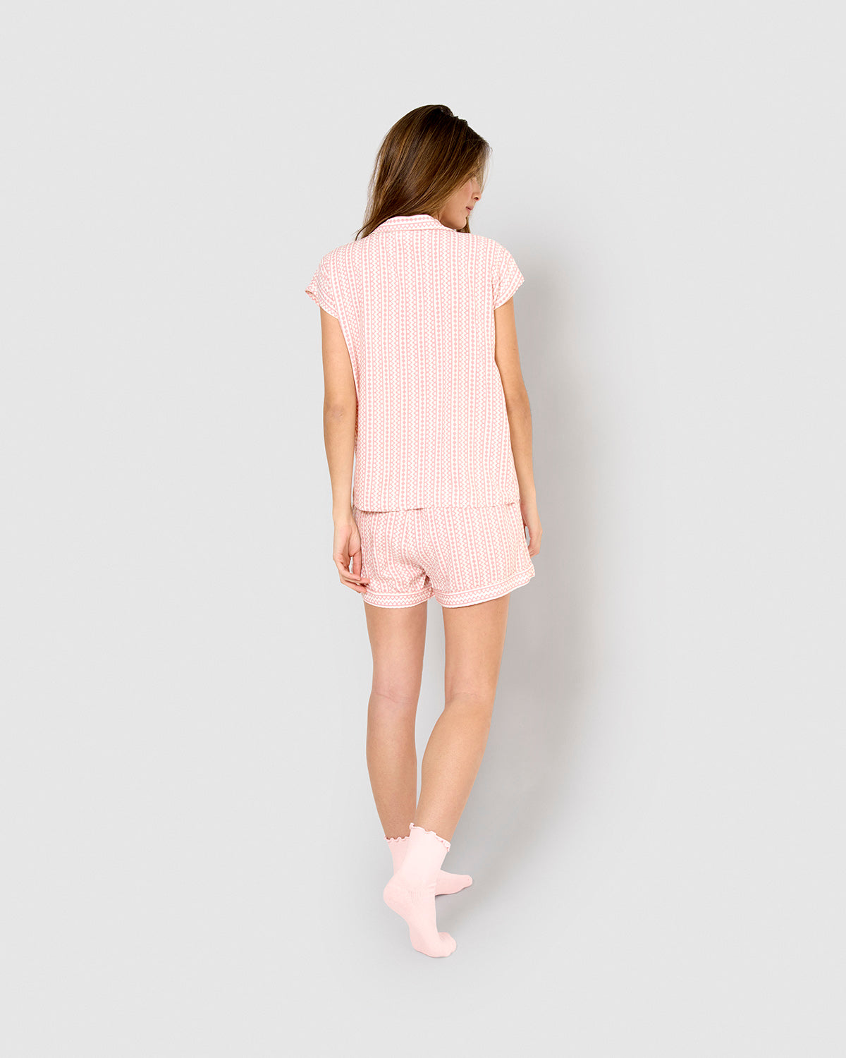 Pijama corto camisero viscosa étnico rosa