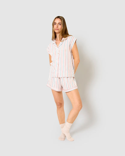 Pijama corto camisero viscosa raya serena rosa