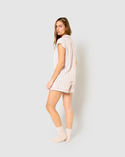 Pijama corto camisero viscosa raya serena rosa