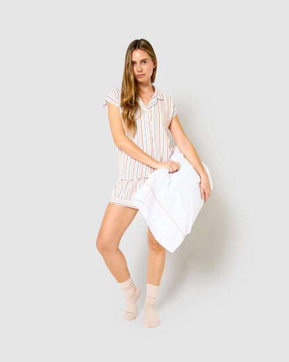 Pijama corto camisero viscosa raya serena rosa
