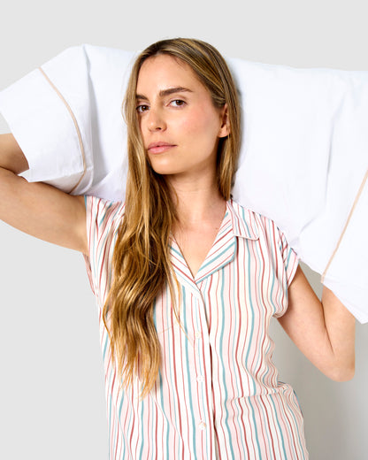 Pijama corto camisero viscosa raya serena rosa