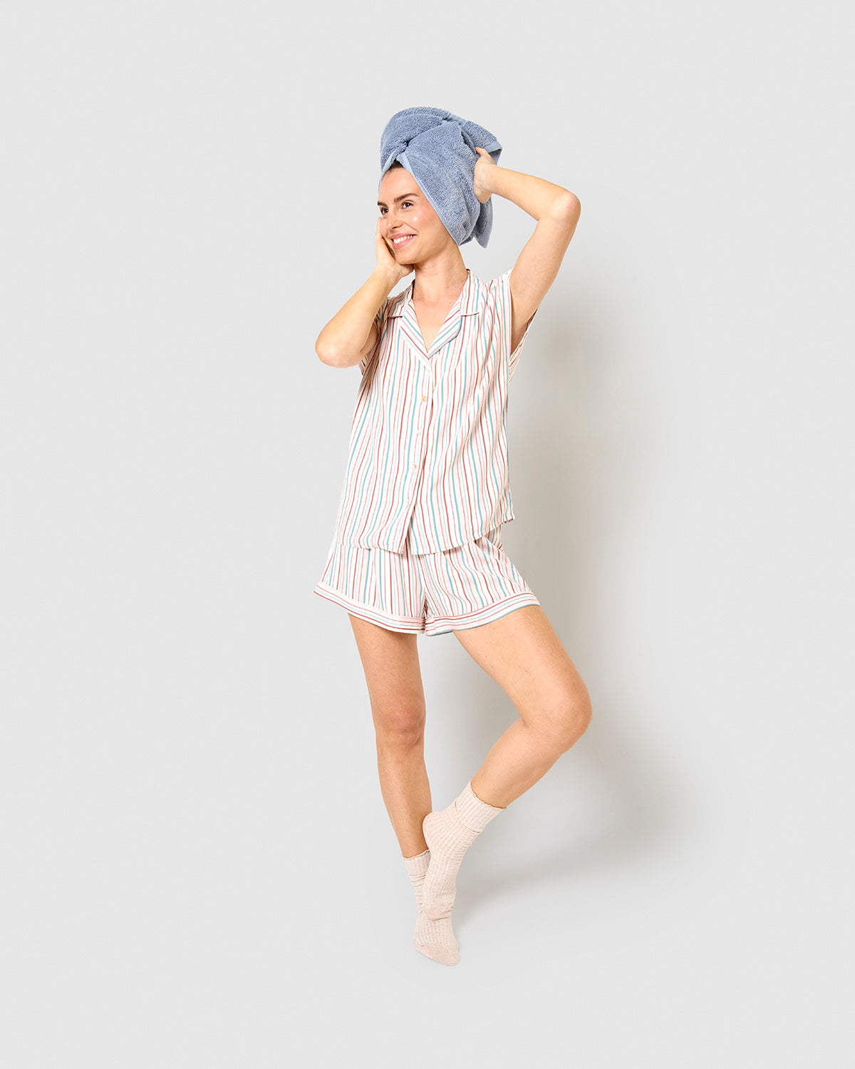Pijama corto camisero viscosa raya serena rosa