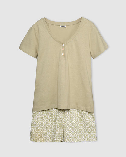 Pijama corto algodón mandolia verde cacería