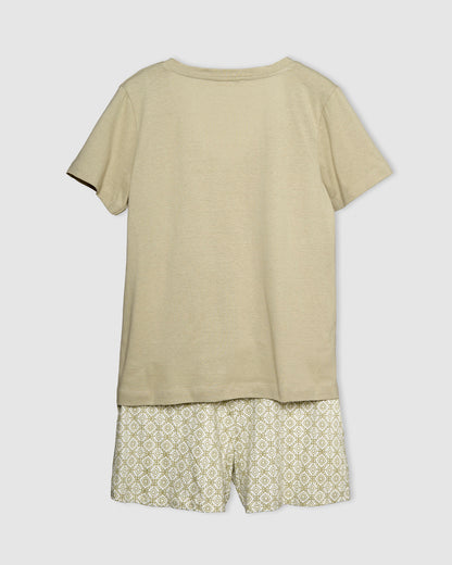 Pijama corto algodón mandolia verde cacería