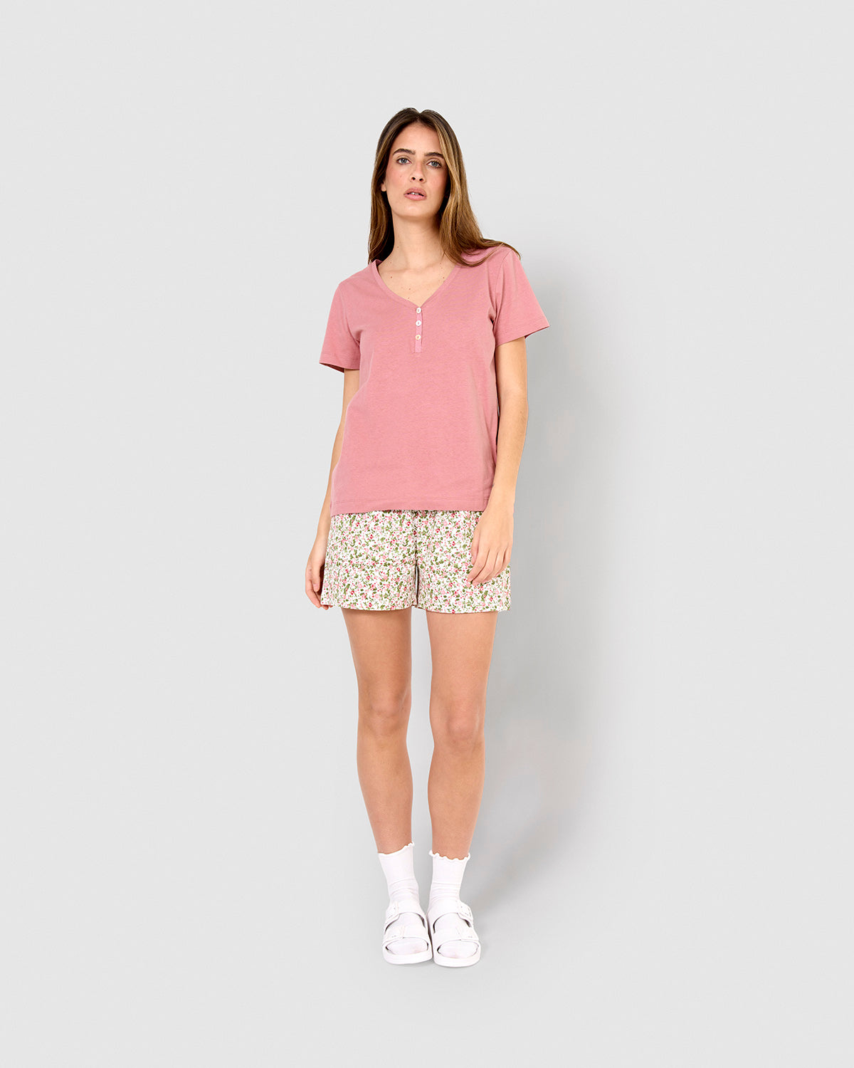 Pijama corto camisero viscosa pia rosa