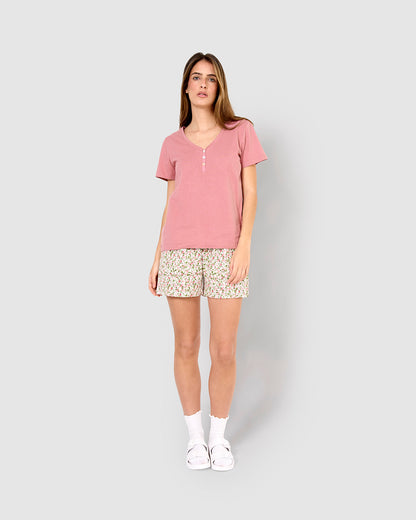 Pijama curto algodão pia rosa
