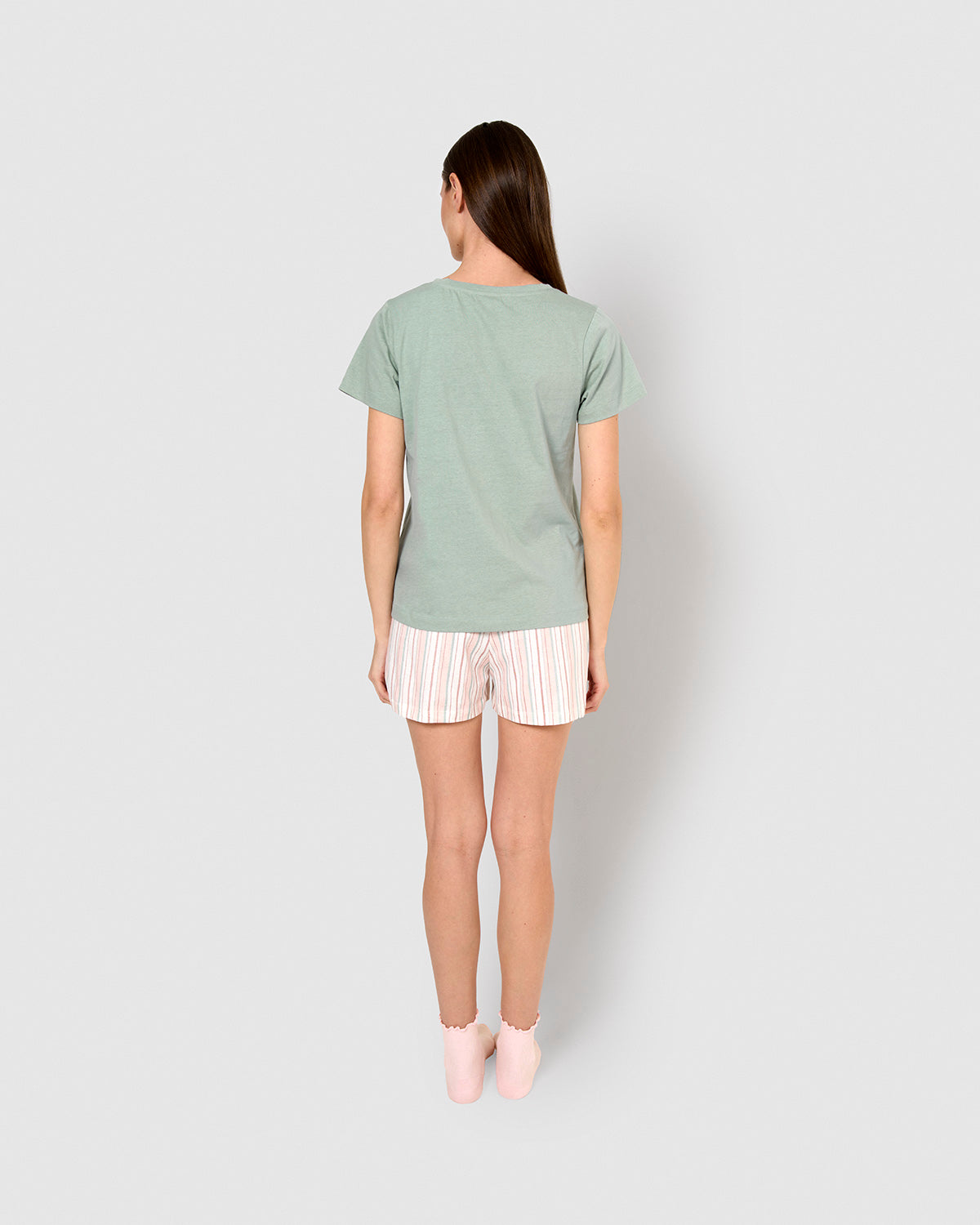 Pijama corto algodón raya serena verde azulado