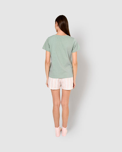 Pijama corto algodón raya serena verde azulado