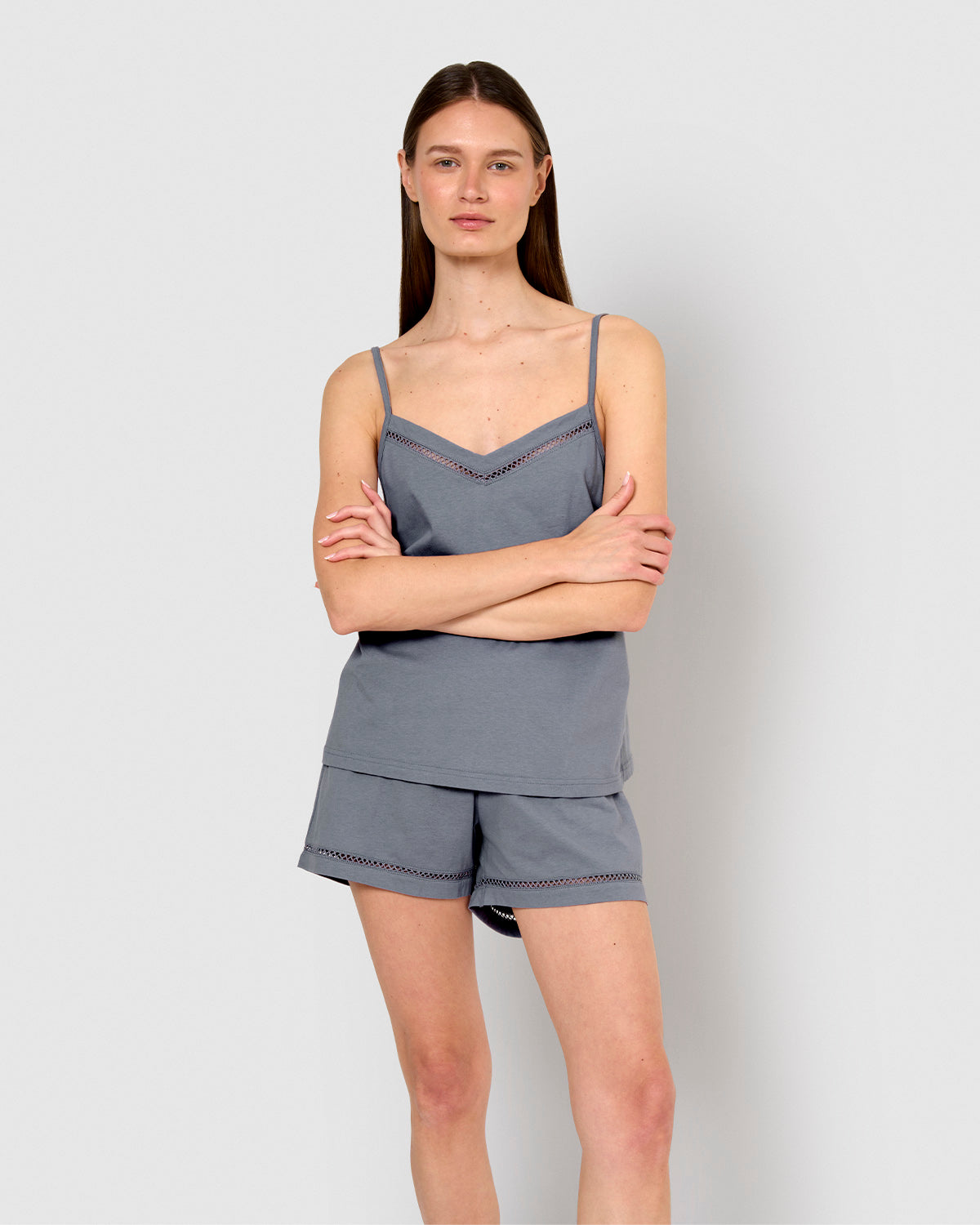 Pijama corto algodón vainica tirante azul