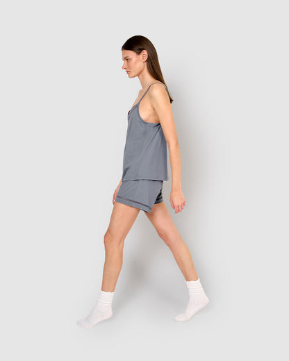 Pijama corto algodón vainica tirante azul