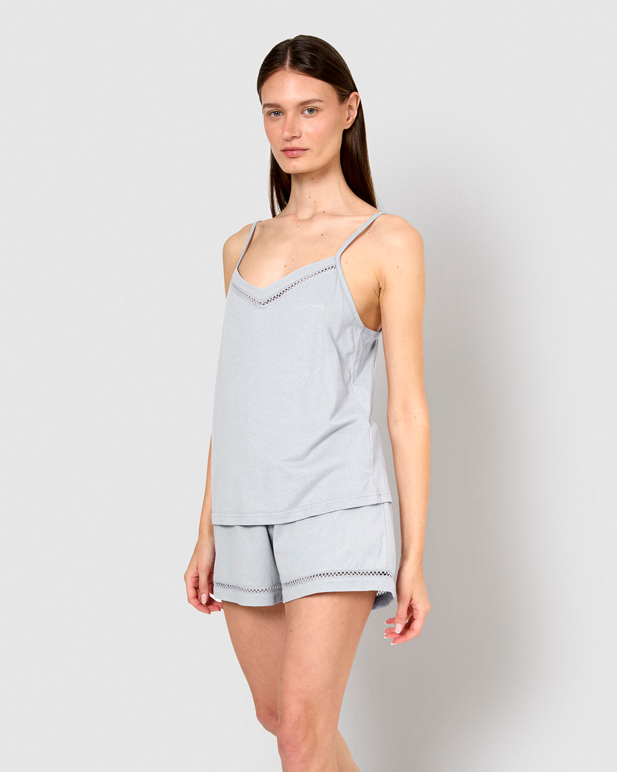 Pijama corto algodón vainica tirante celeste