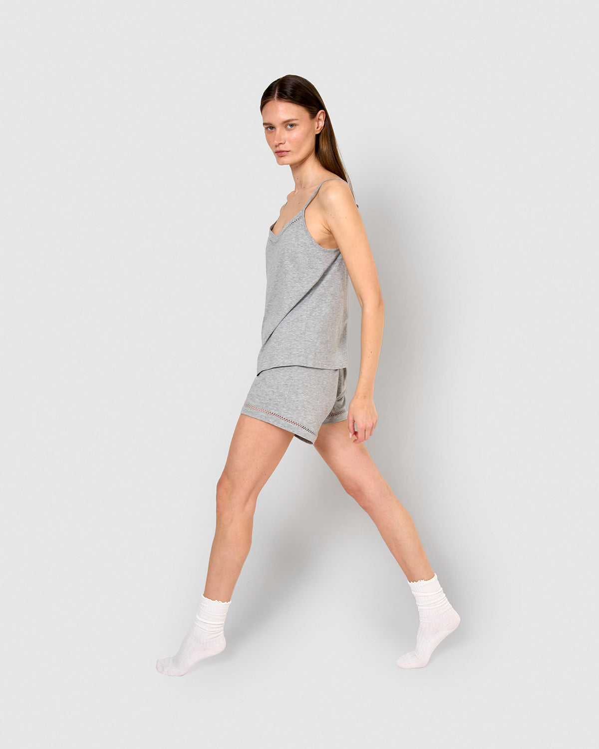 Pijama corto algodón vainica tirante gris
