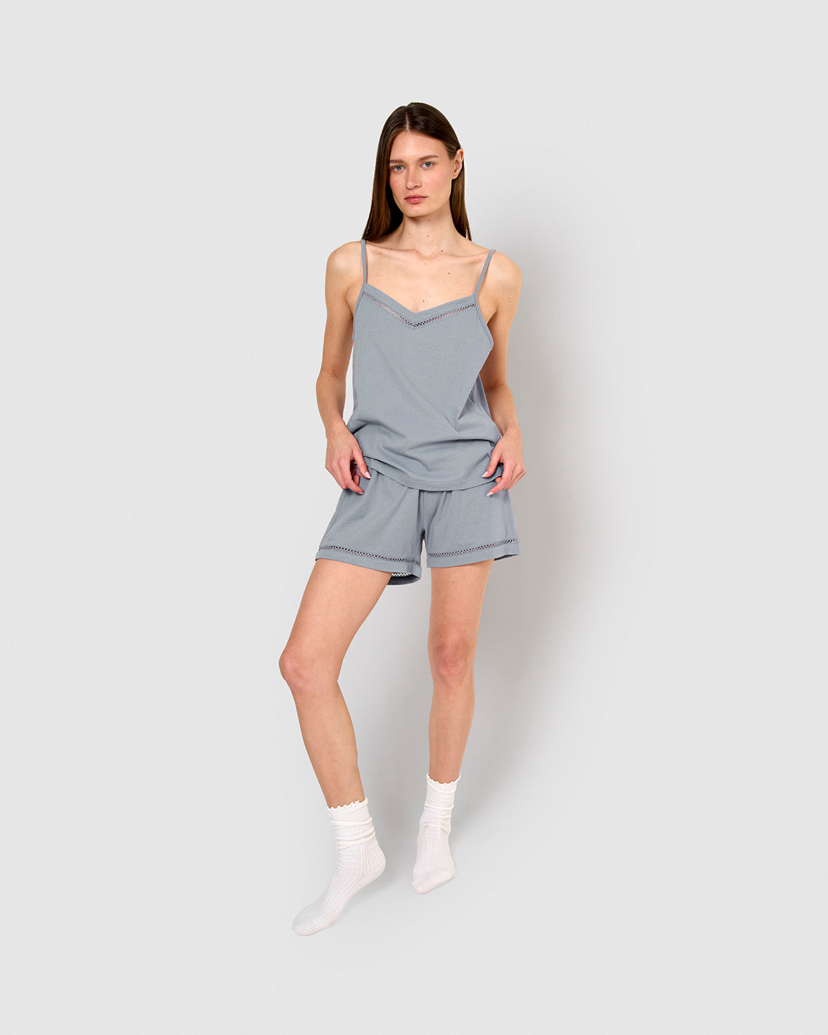 Pijama corto algodón vainica tirante índigo