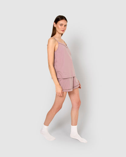 Pijama corto algodón vainica tirante lila
