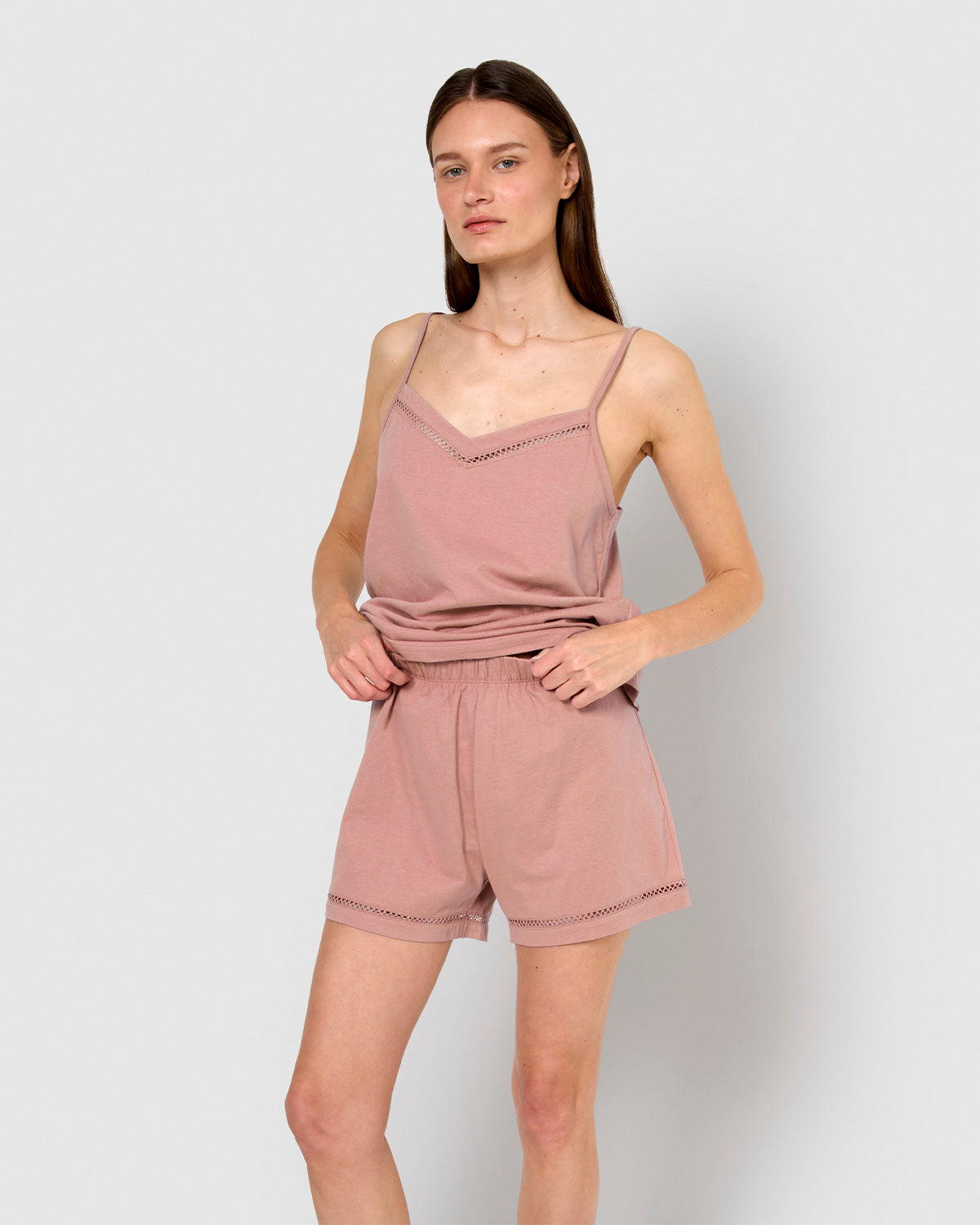 Pijama corto algodón vainica tirante rosa