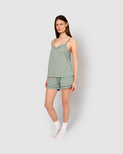Pijama corto algodón vainica tirante verde azulado