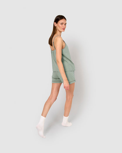 Pijama corto algodón vainica tirante verde azulado
