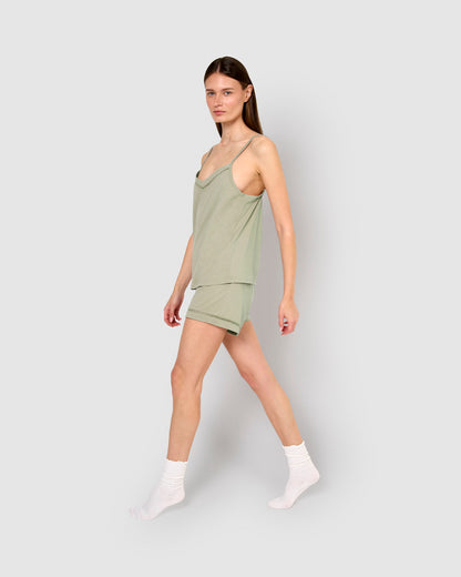 Pijama corto algodón vainica tirante verde cacería