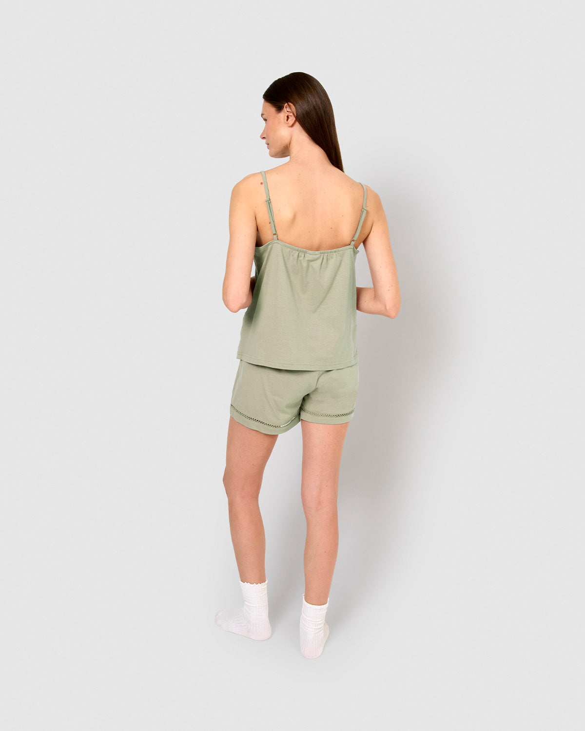 Pijama corto algodón vainica tirante verde cacería