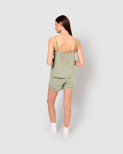 Pijama corto algodón vainica tirante verde cacería