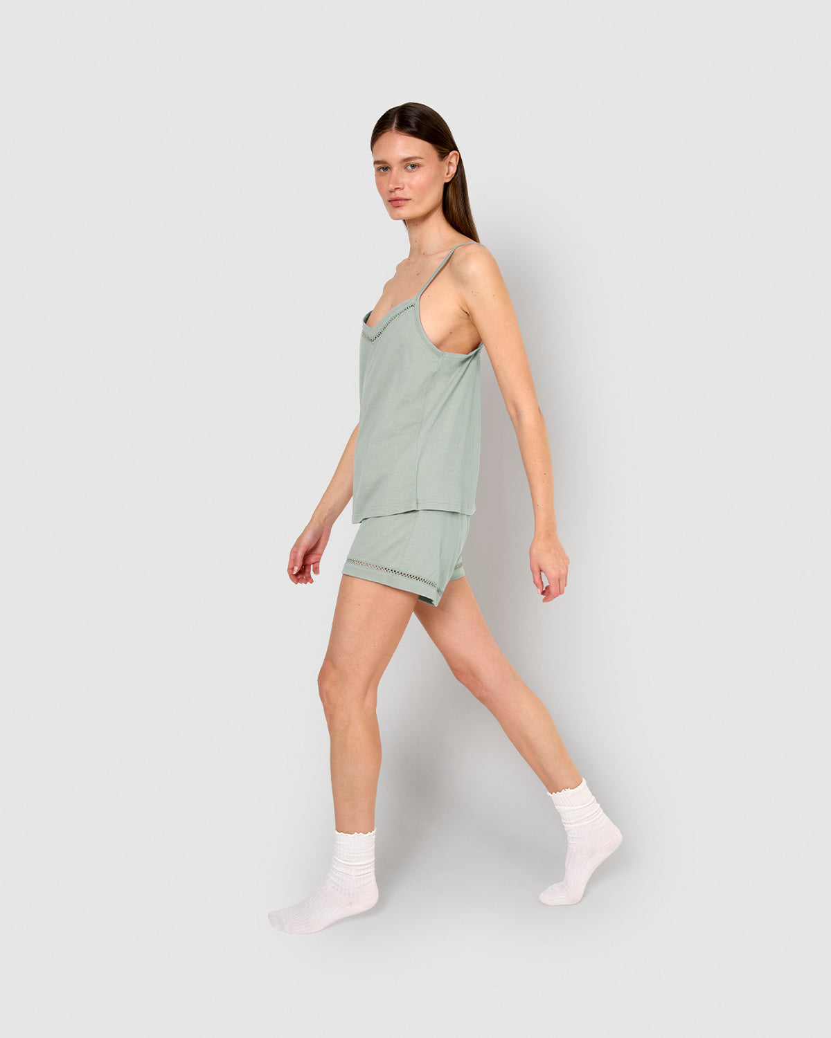 Pijama corto algodón vainica tirante azul agua