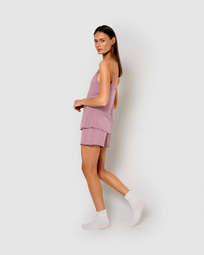 Pijama corto viscosa tirante fino berenjena