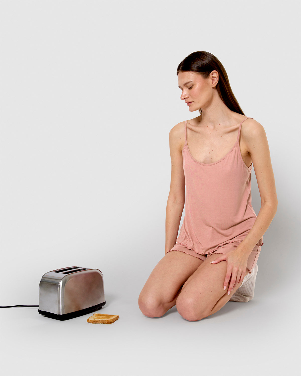 Pijama corto viscosa tirante fino rosa