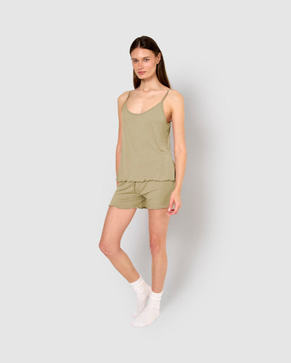 Pijama corto viscosa tirante fino verde cacería