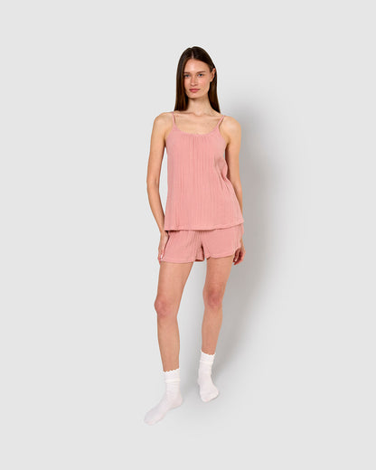 Pijama corto muselina tirante rosa