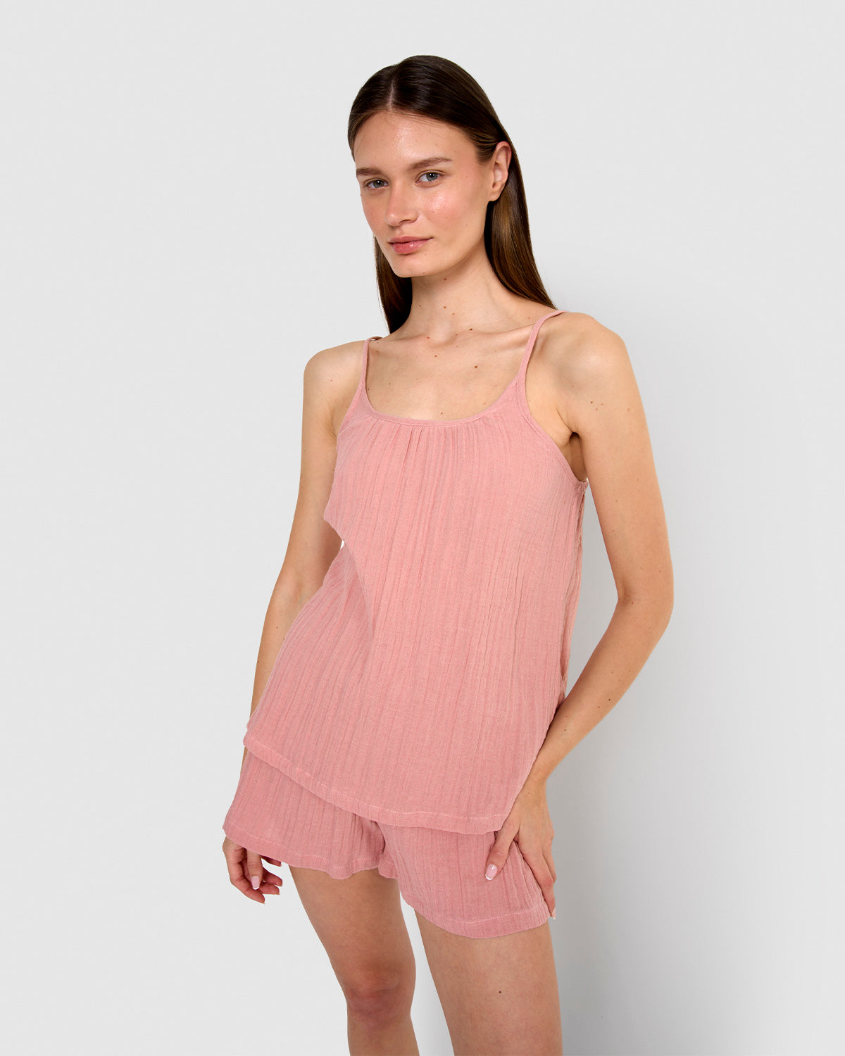 Pijama corto muselina tirante rosa