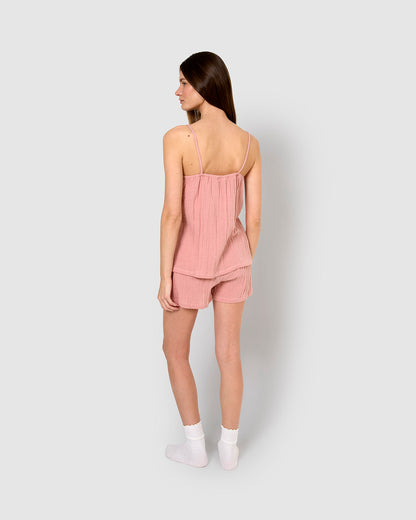 Pijama corto muselina tirante rosa