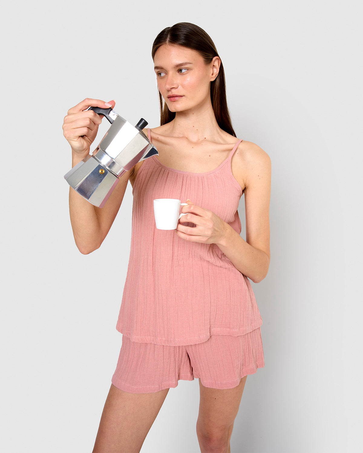Pijama corto muselina tirante rosa