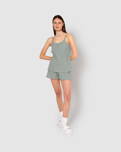 Pijama corto muselina tirante verde azulado