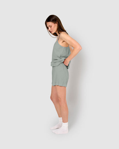 Pijama corto muselina tirante verde azulado