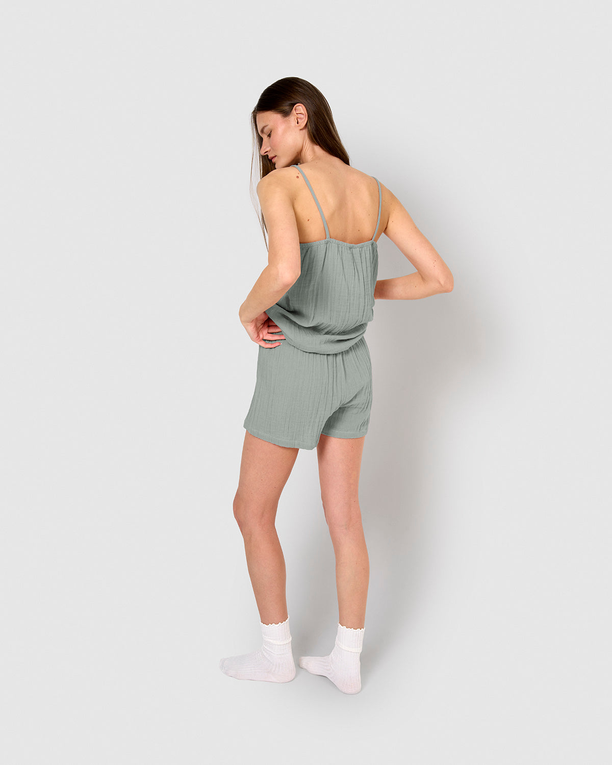 Pijama corto muselina tirante verde azulado