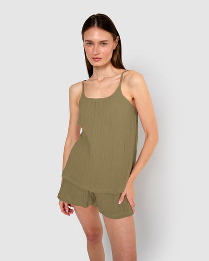 Pijama corto muselina tirante verde cacería